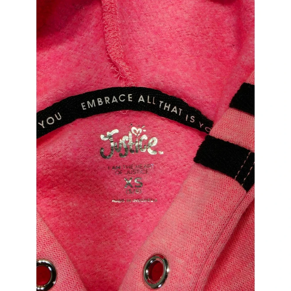 Justice Sport Girls Pink Glitter Rainbow Cropped Hoodie Sweatshirt XS 5/6